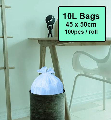 100 pieces of E-Clean 10L Garbage Trash bags bin liners on a roll -  Starsealed