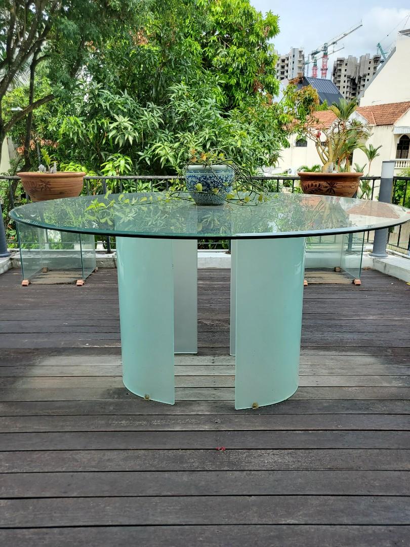 Full Glass Round Dining Table, Furniture & Home Living, Furniture