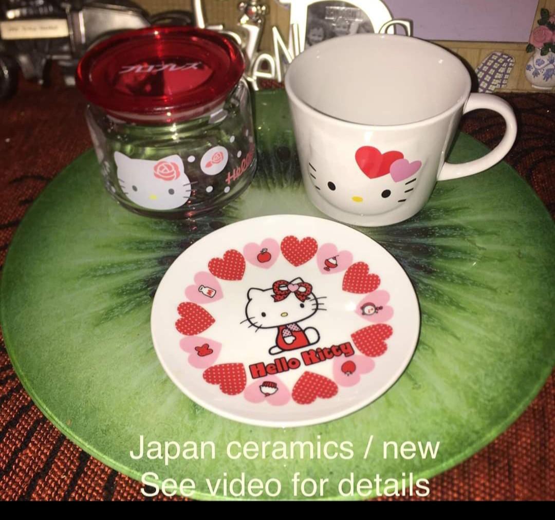 Hello Kitty Cup & Saucer + Glass Canister (Japan), Furniture & Home
