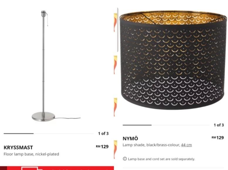 IKEA NYMÖ Lamp Shade, Black, Brass-Colour 44CM