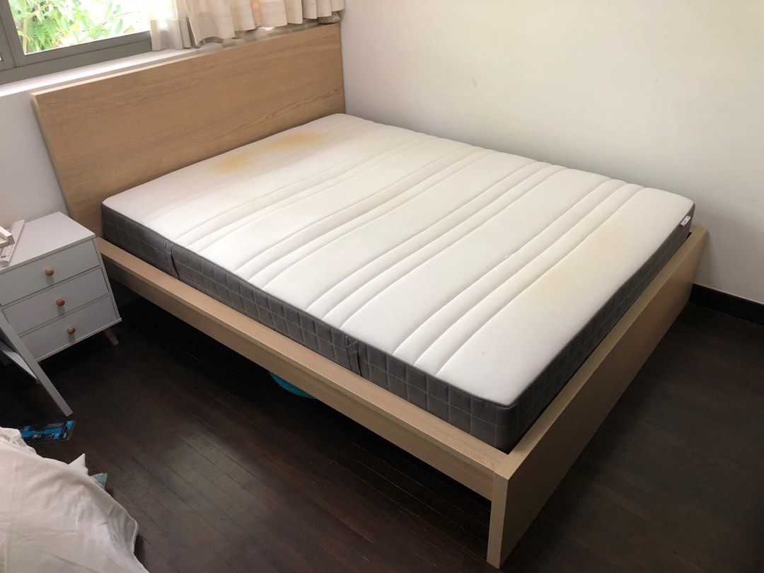 IKEA Malm bed frame with Luröy slats and Hövåg mattress, Furniture