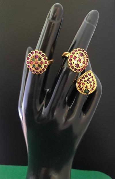 Gold Plated Antique Design Rings Set With Emerald Ruby Stones