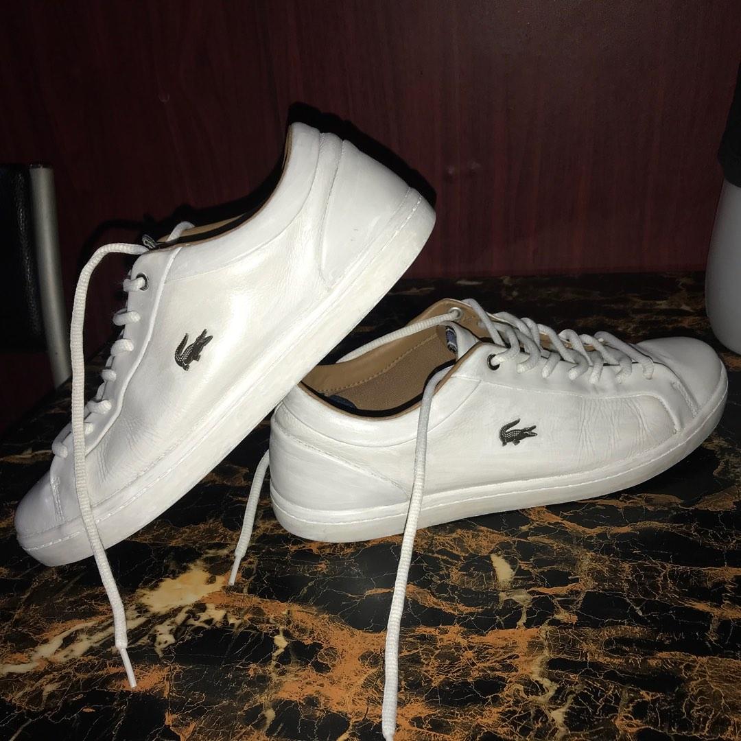 LACOSTE WHITE SNEAKERS STRAIGHTSET RUBBER SHOES OUTSIDE METAL