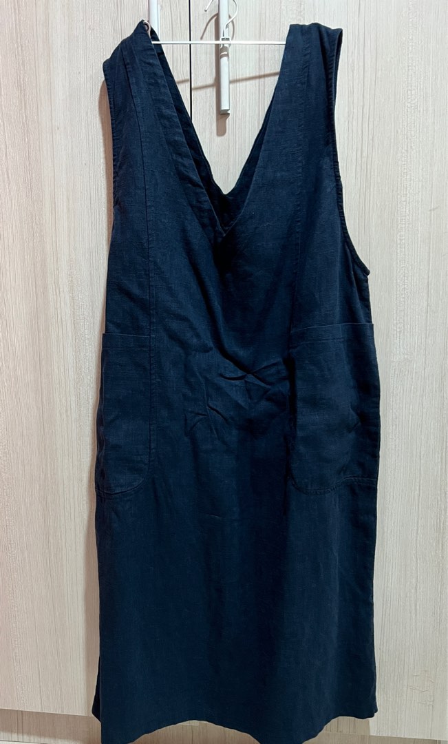 Linen Navy Blue Dress, Women's Fashion, Dresses & Sets, Rompers on ...