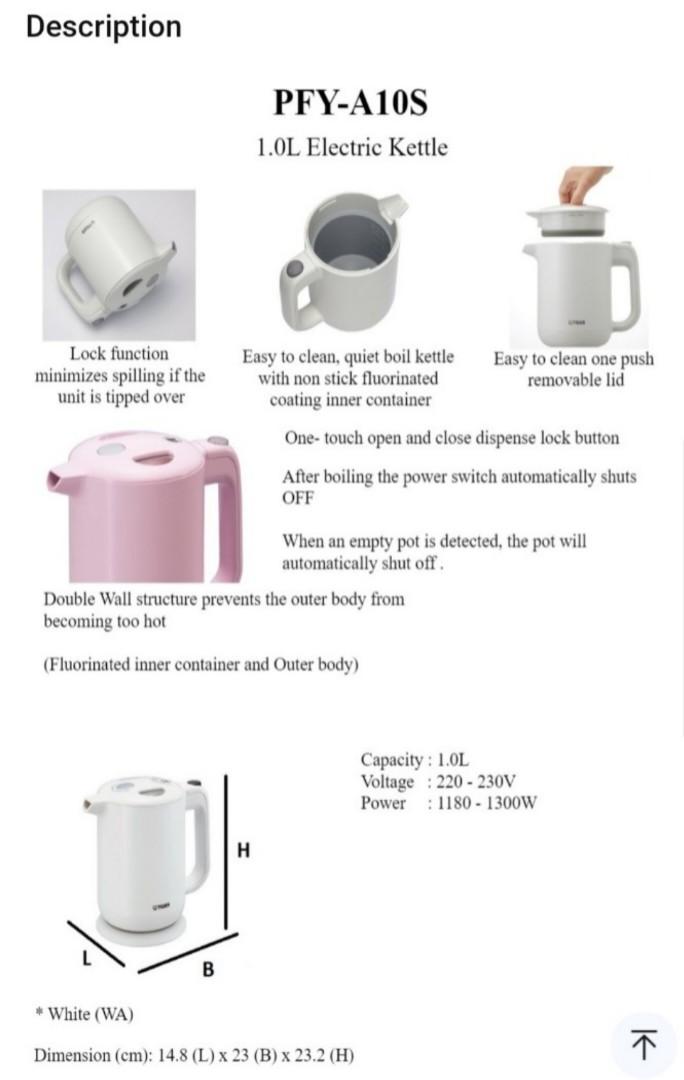 Made in Japan 1L Tiger Electric Kettle PFYA10S, TV & Home Appliances