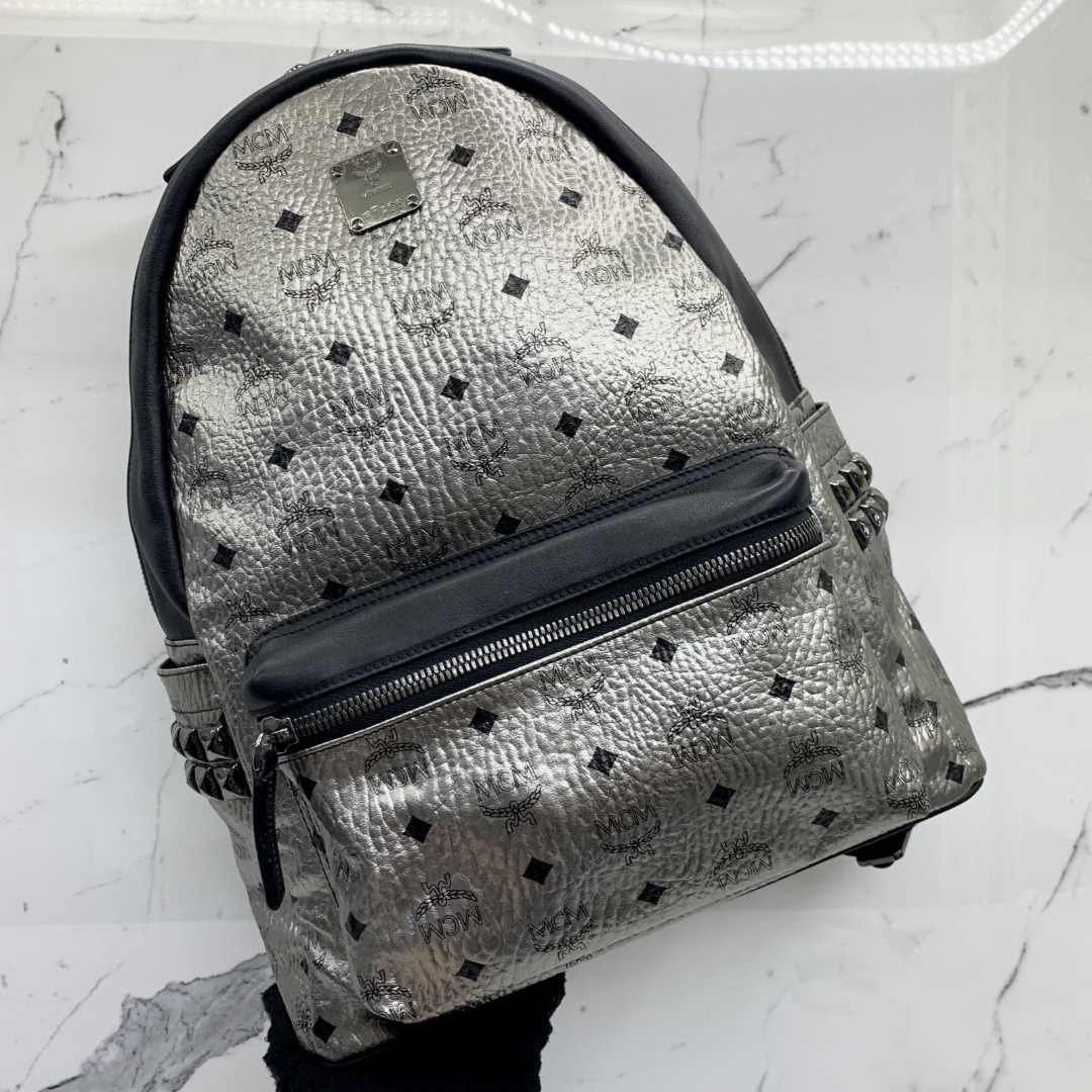 Mcm backpack silver and black deals