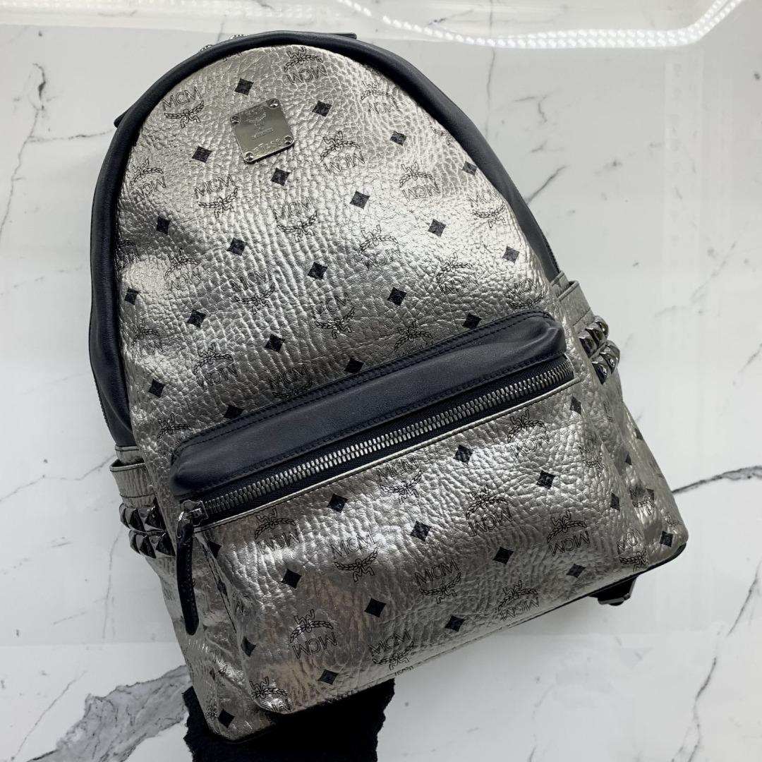 Mcm backpack silver and black best sale
