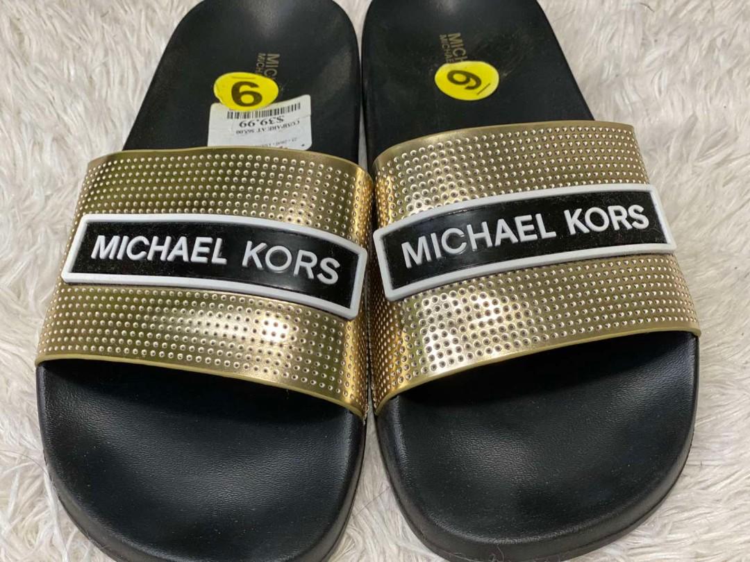 MICHAEL KORS SLIDE (Black/Gold), Women's Fashion, Footwear, Slippers and  slides on Carousell