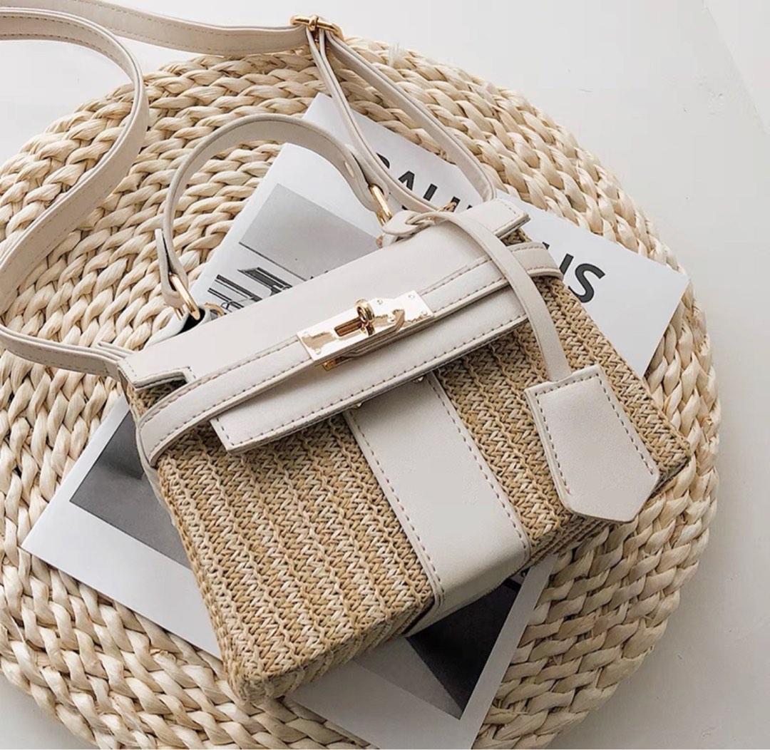 Mini Straw Crossbody Bag in White, Women's Fashion, Bags & Wallets ...
