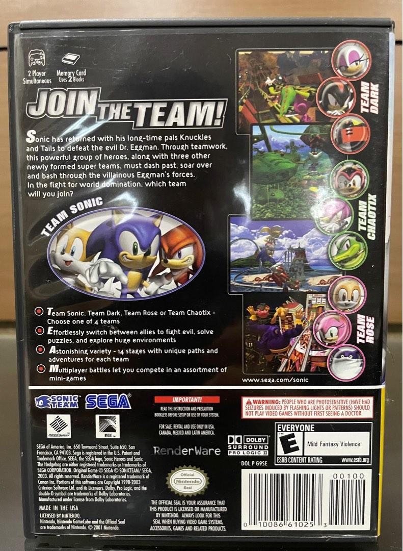 NINTENDO GAMECUBE SONIC HEROES PLAYER’S CHOICE, Video Gaming, Video Games, Nintendo on Carousell