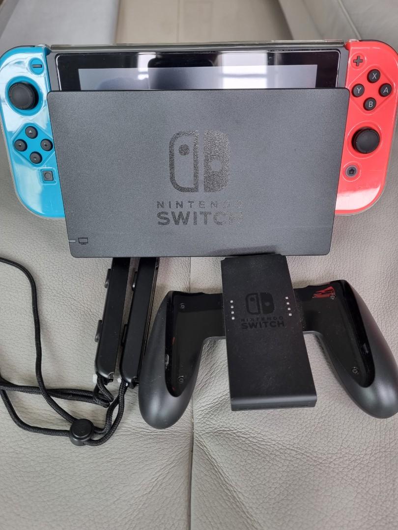 Nintendo Switch Console Neon Gen 2 with 3 games card, crystal case, glass Film, Video Gaming