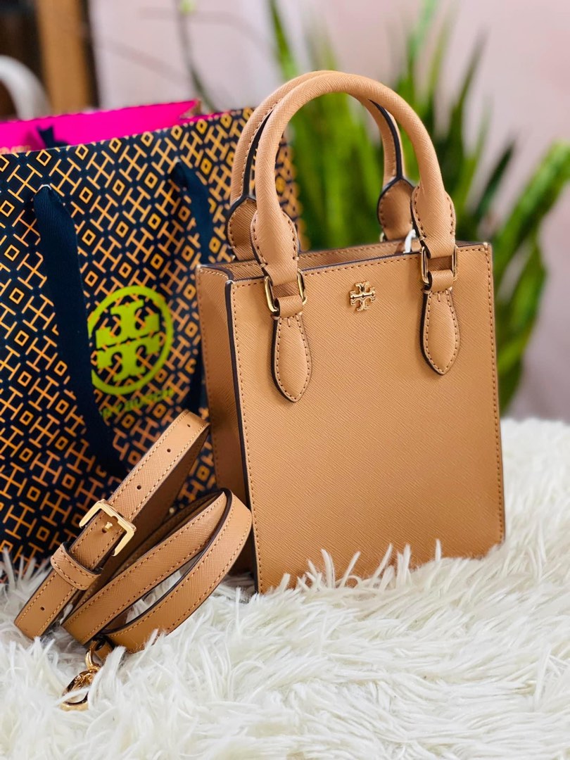 Tory Burch Emerson Top Zip Tote Mini Bright Samba in Saffiano