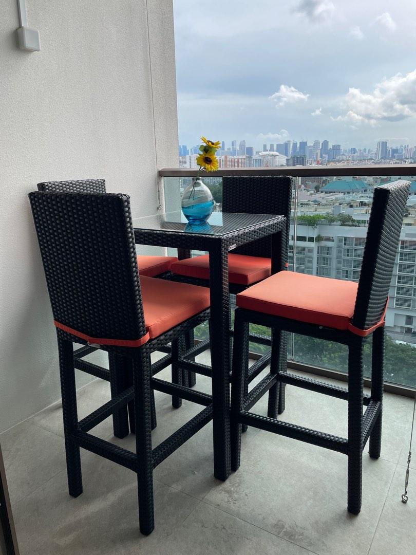 Outdoor balcony high table bar set with 4 chairs Midas style