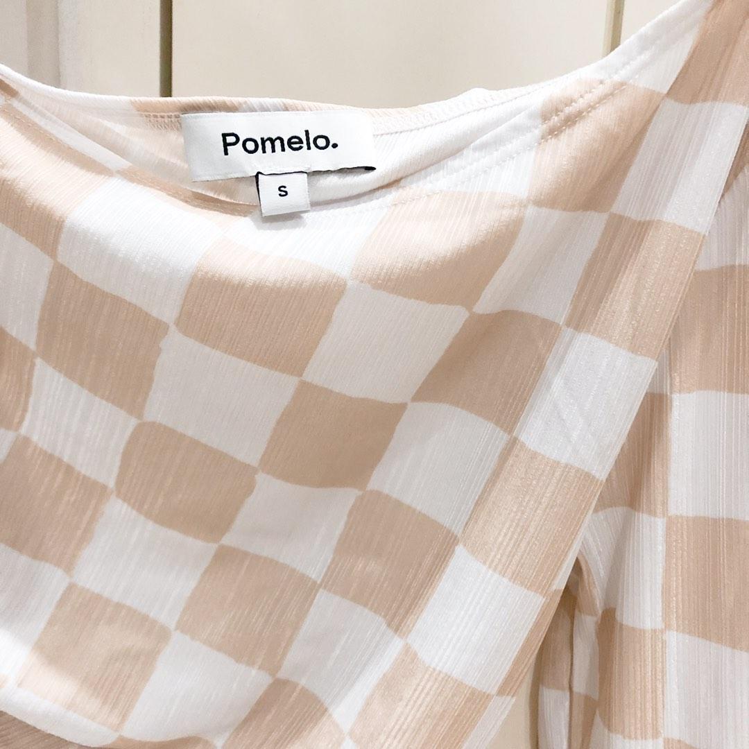 pomelo one shoulder checkered nude, Fesyen Wanita, Pakaian Wanita