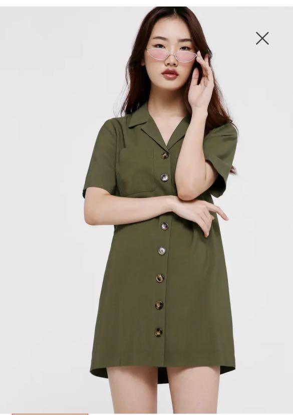 Rarye Revere Collar Button Shirt Dress, Women's Fashion, Dresses & Sets