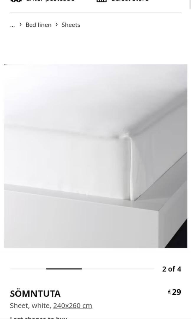 SOMNTUTA IKEA SHEET QUEEN/KING SIZE, Furniture & Home Living, Bedding