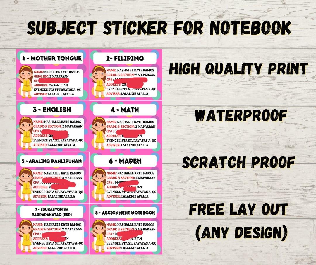 Subject Sticker Label Personalized Subject Label Sticker Hobbies 