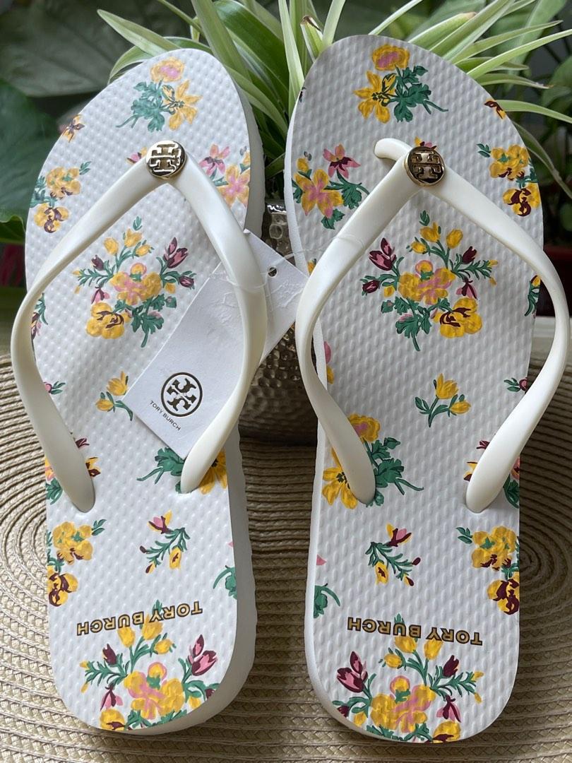 Tory Burch US New Ivory Rose Floral Flip Flop 7.5 US