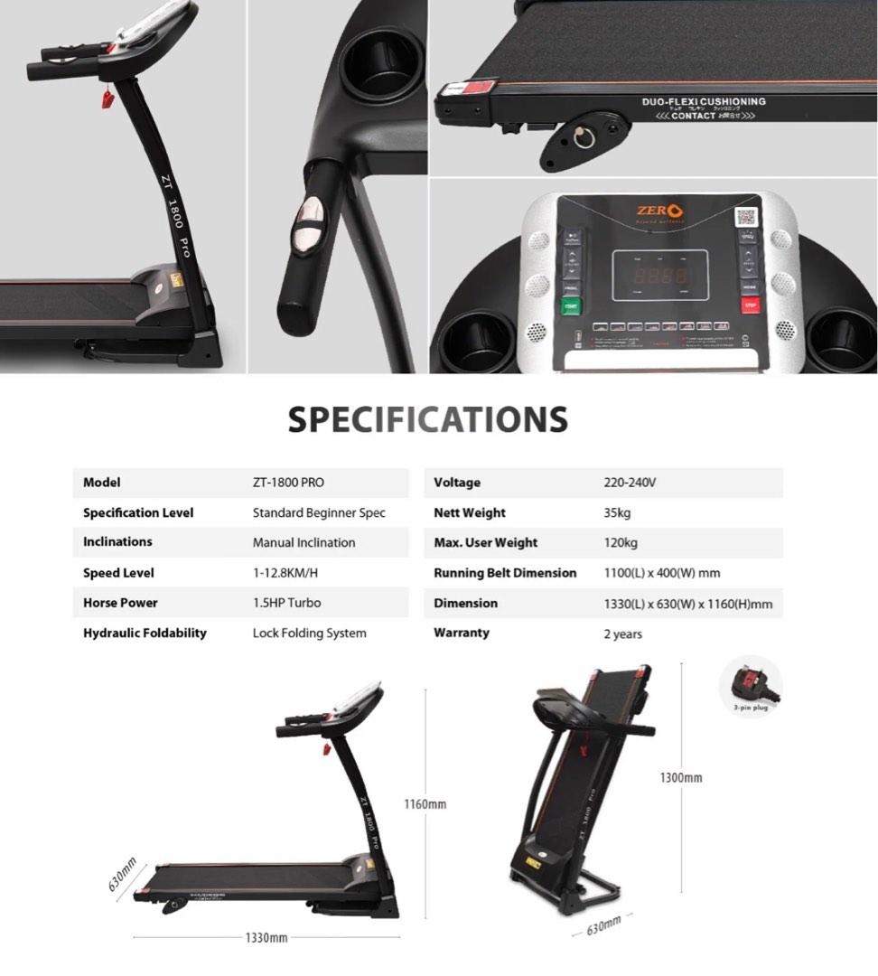 Treadmill ZT 1800 Pro, Sports Equipment, Exercise & Fitness, Cardio