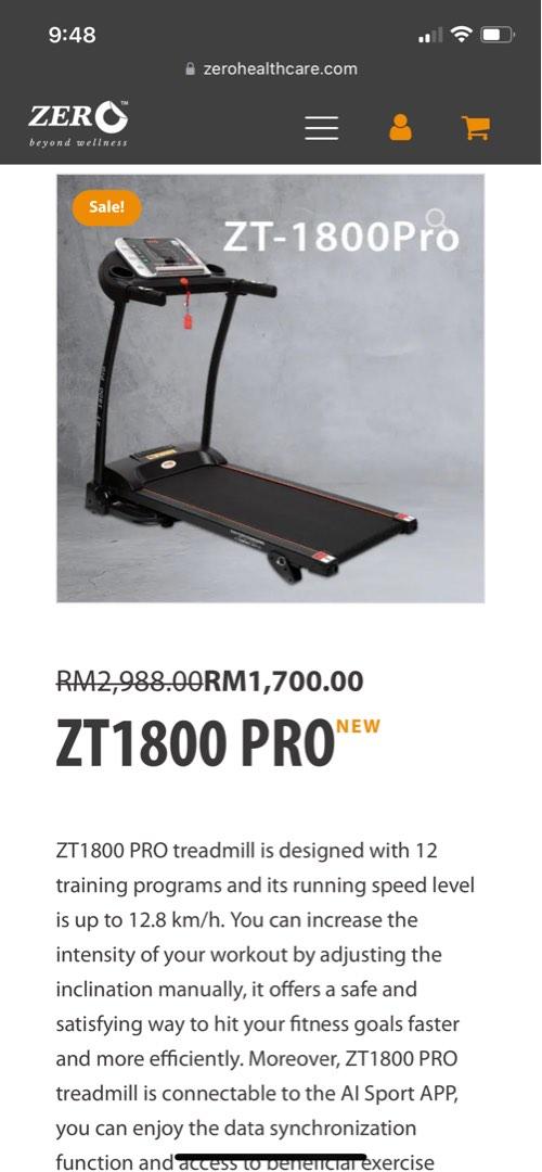 Treadmill ZT 1800 Pro, Sports Equipment, Exercise & Fitness, Cardio