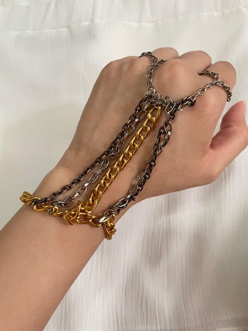 Tri color gold silver ring bracelet chain (Category: Rings) located in Cainta. Submitted by arideclutter (Listing ID 1179936608, Image 2). Description: Tri color gold silver ring bracelet chain Unique bracelet ring design Gold is still very shiny Has some tarnishing but barely noticeable.
