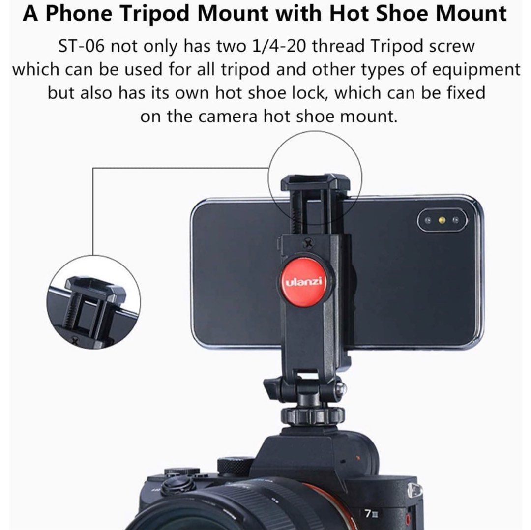 ULANZI ST06 Camera Hot Shoe Phone Holder Flexible Phone Tripod Mount
