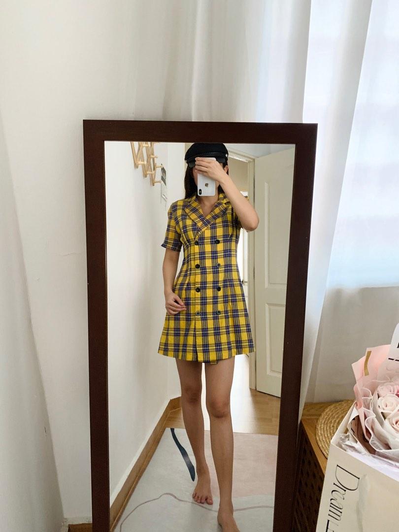 Checkered top dress yellow