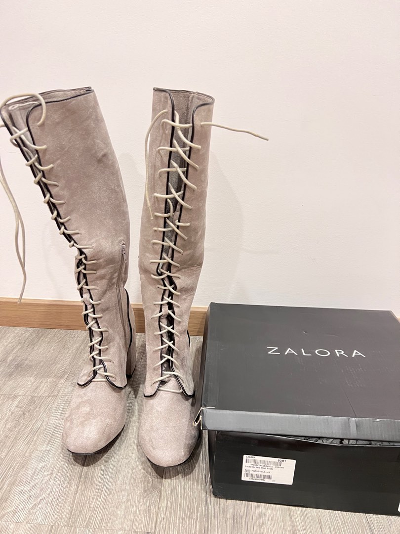 ZALORA Laced Up Mid Heel Boots, Women's 