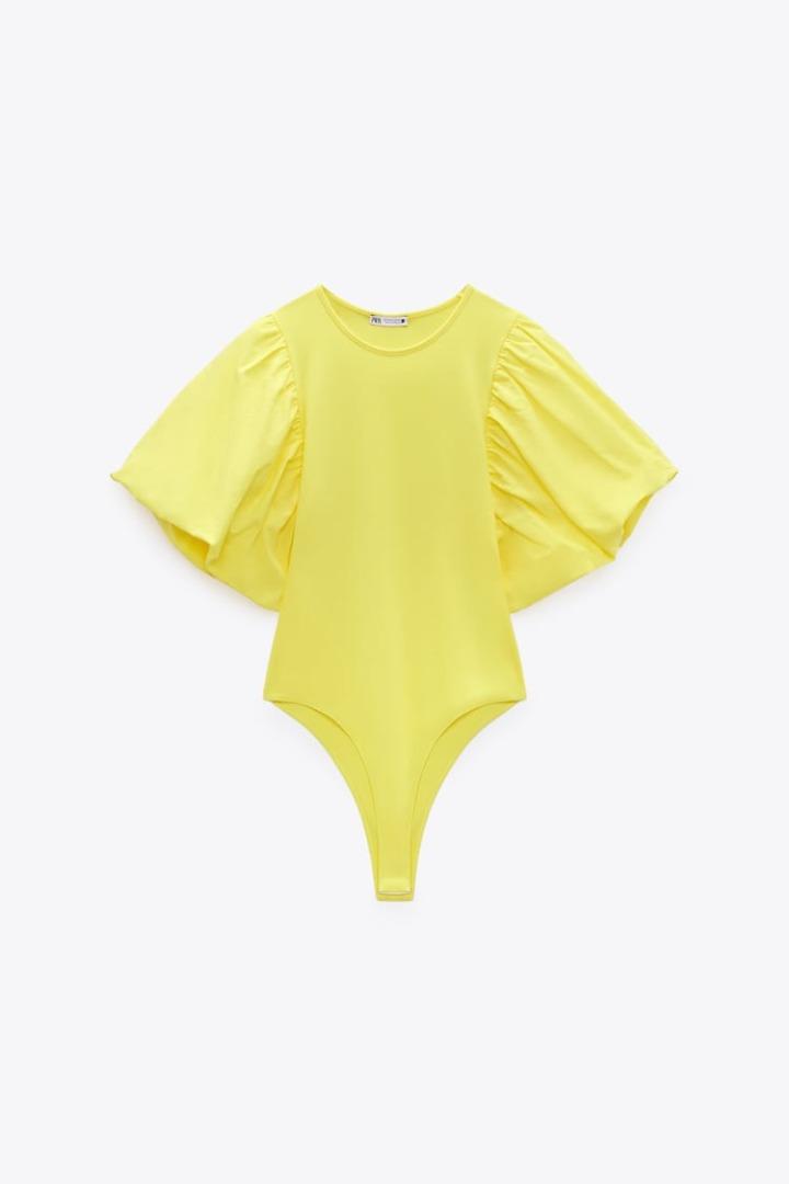 ZARA PUFF SLEEVE BODYSUIT, Women's Fashion, Tops, Others Tops on Carousell