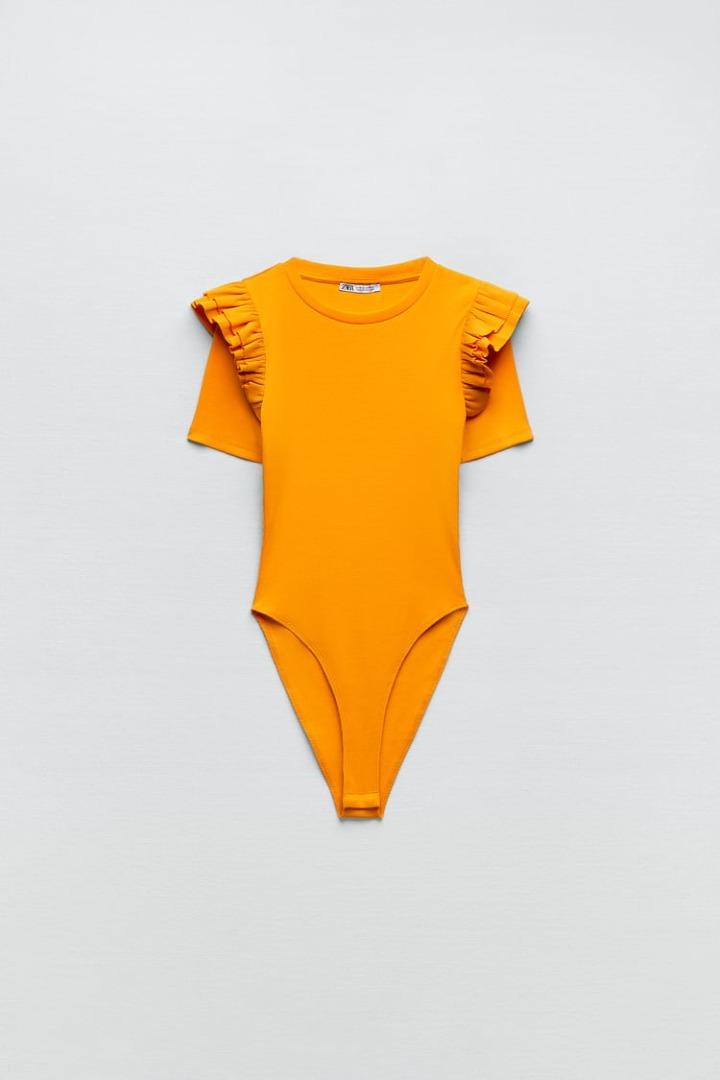 Zara kids girl orange cotton bodysuits,ruffle,size 6,116 cm,fits