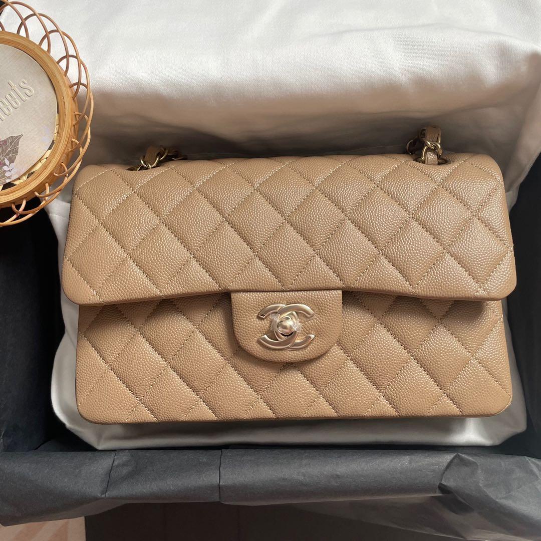 Chanel 22A Beige Small Classic Flap, Women's Fashion, Bags & Wallets,  Shoulder Bags on Carousell