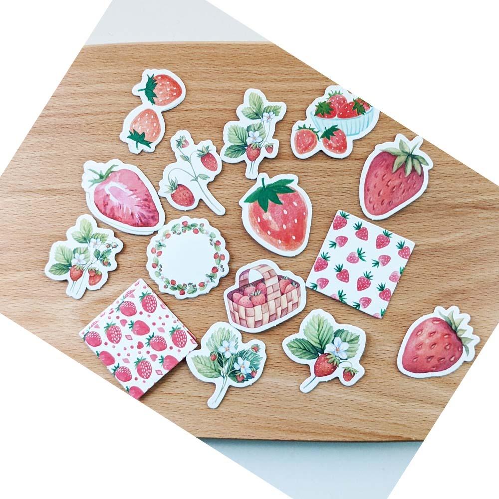 45 strawberry sticker pack for scrapbook album, aesthetic stickers