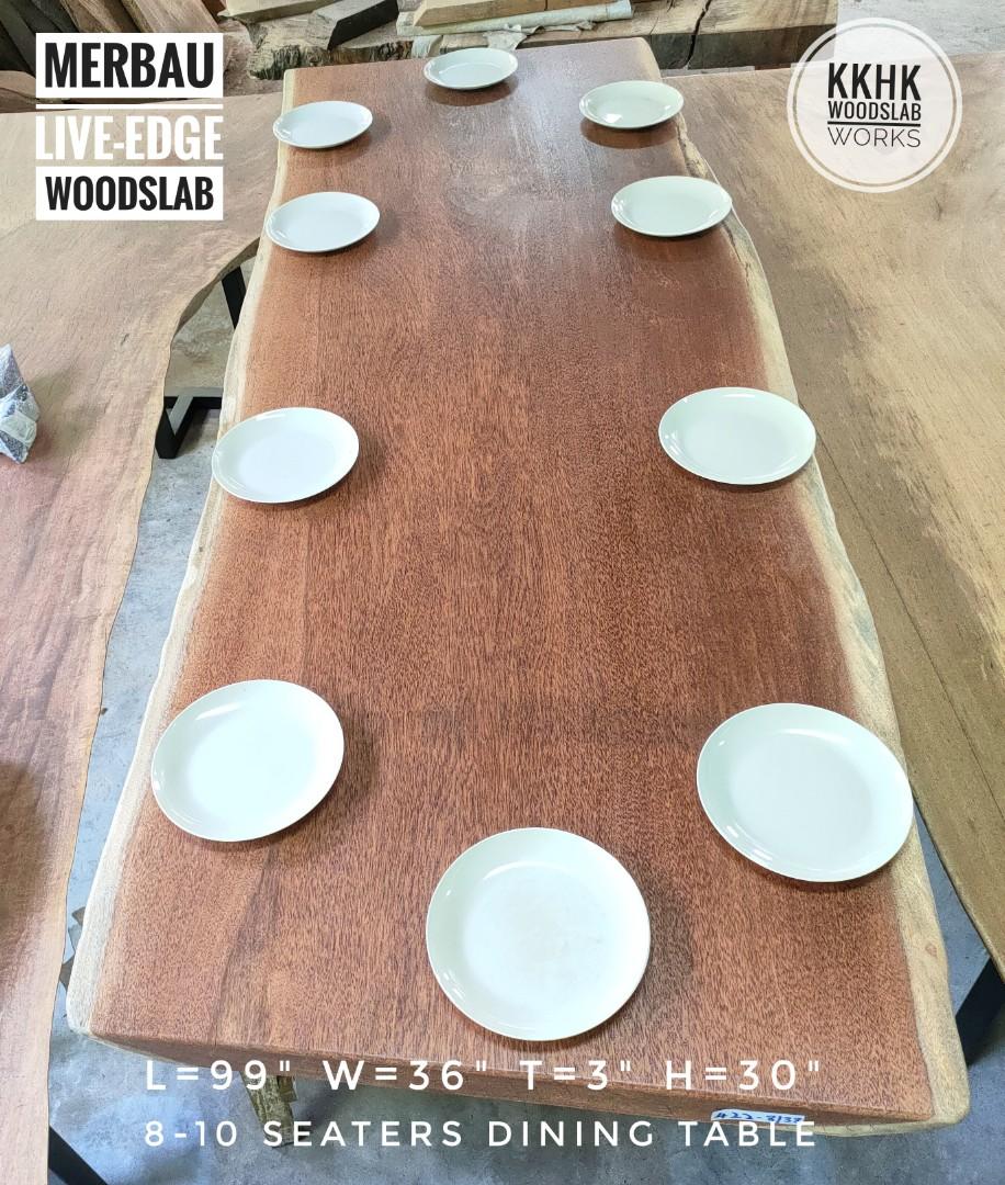 810 Seater Dining Table Merbau LiveEdge Woodslab, Furniture & Home