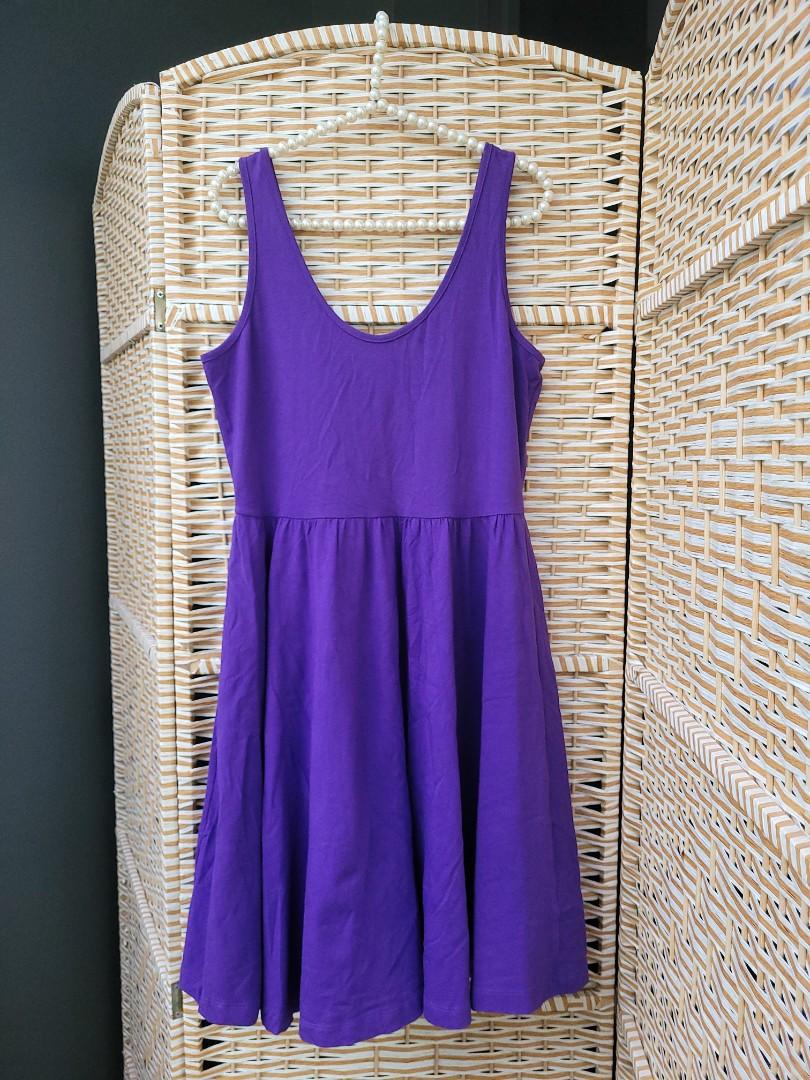 Purple fit and sales flare dress with sleeves