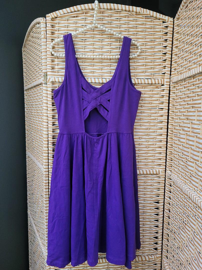 Purple fit and flare dress with sleeves on sale