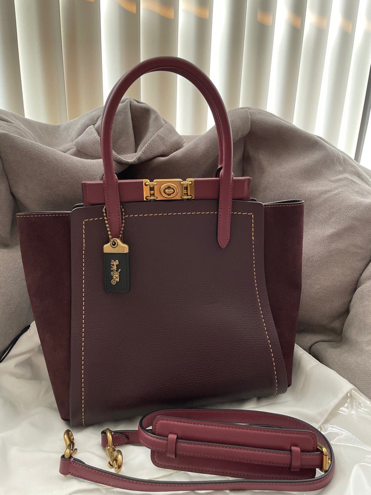 Authentic Coach troupe in colourblock wine pebble leather with suede 2 way  tote bag, Women's Fashion, Bags & Wallets, Tote Bags on Carousell