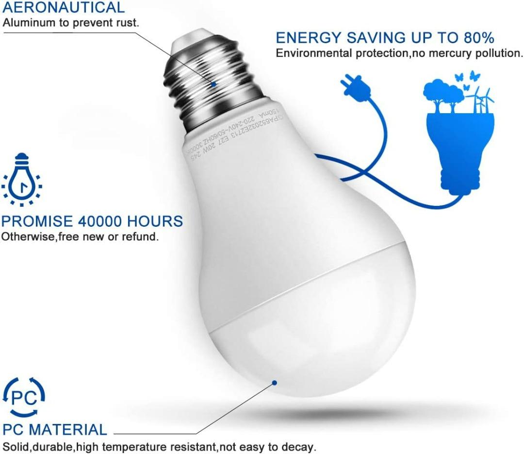 Awenia LED Light Bulb E27 Daylight Natural White A65 Edison Screw,20W