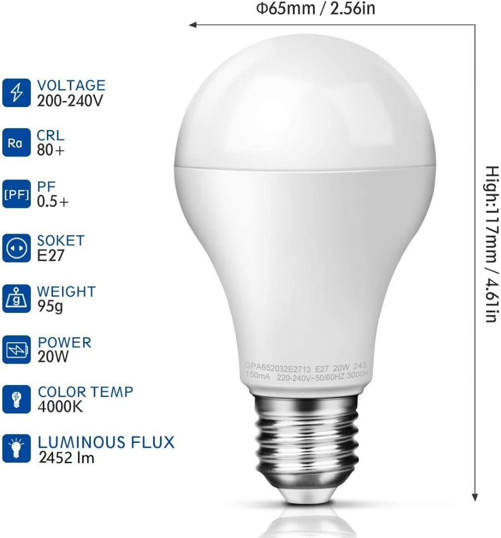 Awenia LED Light Bulb E27 Daylight Natural White A65 Edison Screw,20W