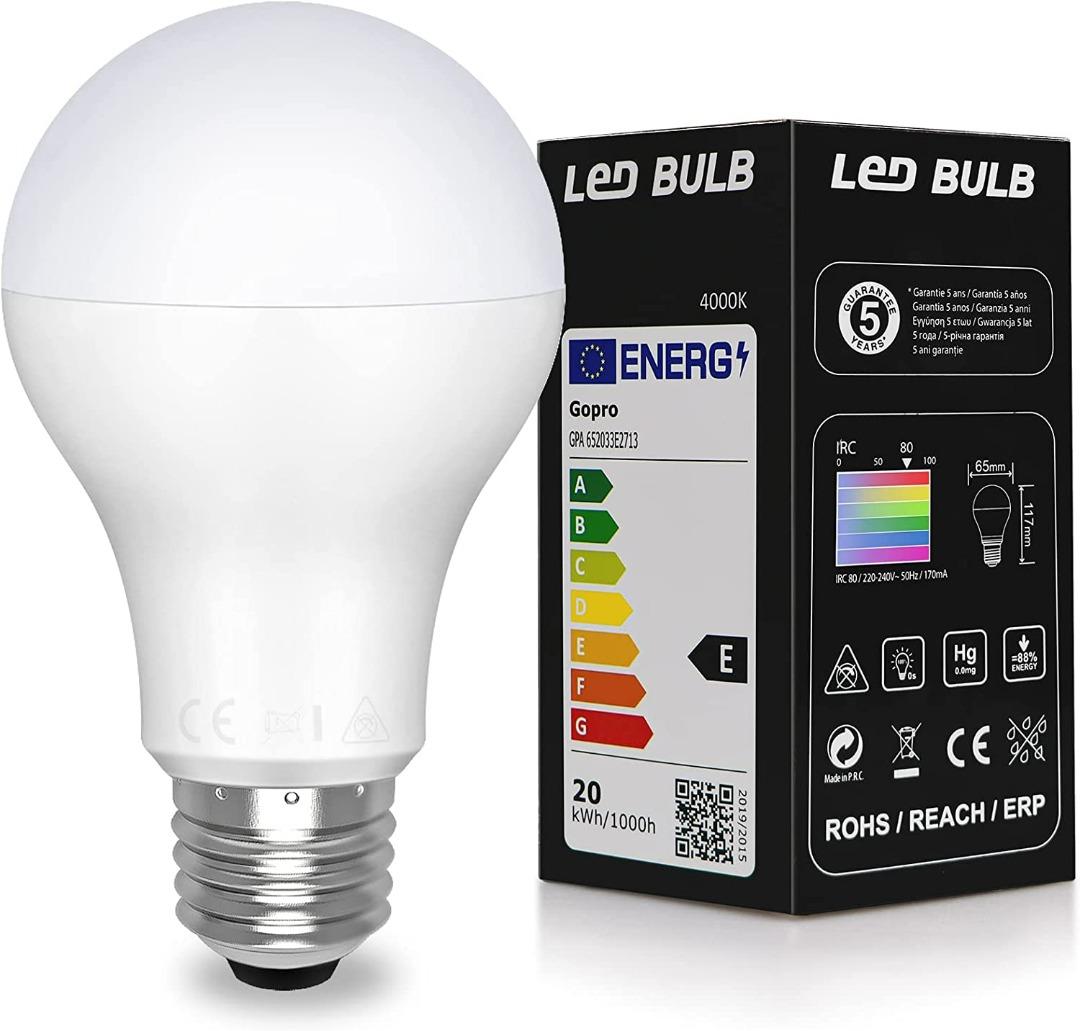 Awenia LED Light Bulb E27 Daylight Natural White A65 Edison Screw,20W