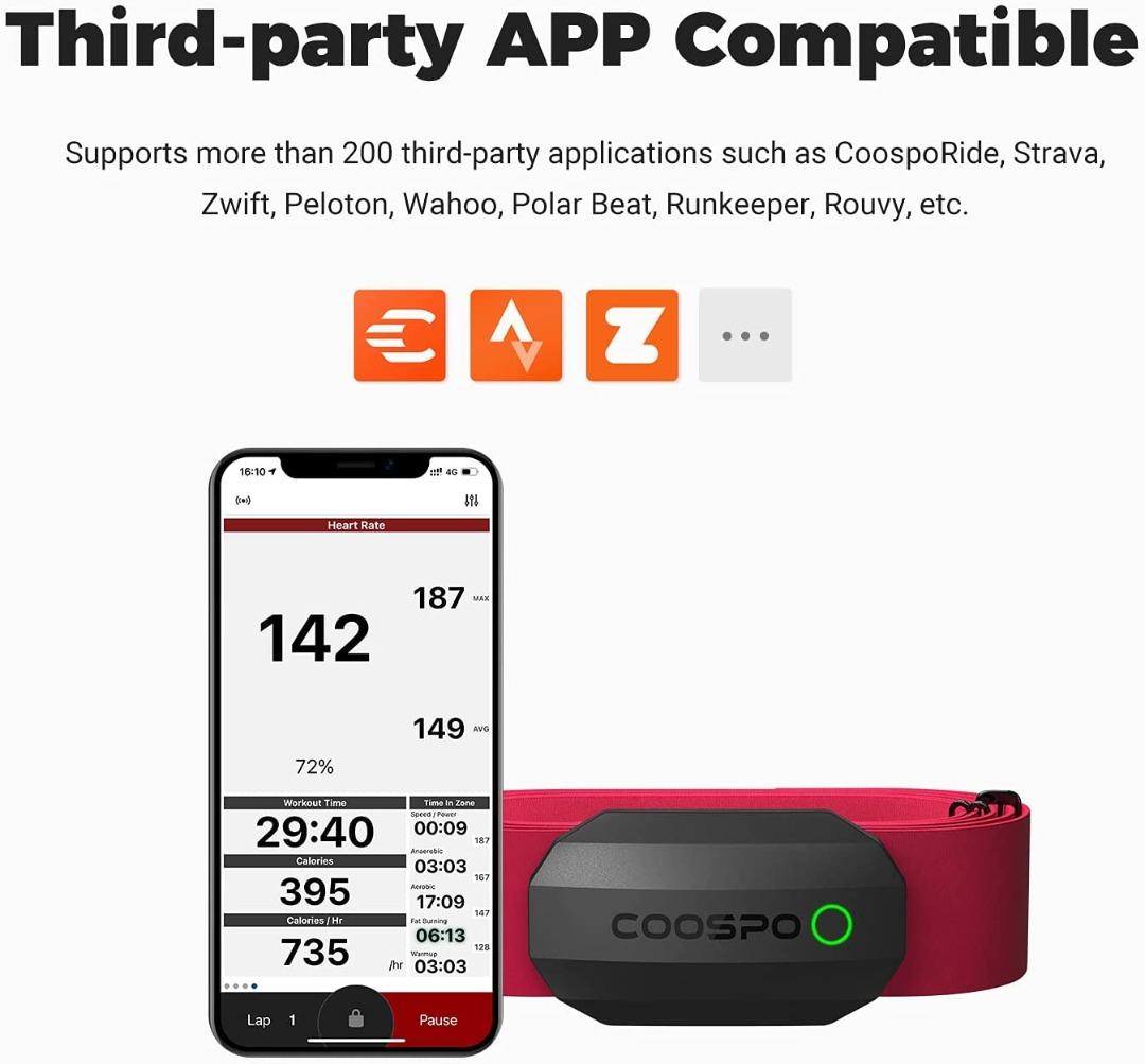B920 COOSPO Heart Rate Monitor Chest Strap Bluetooth ANT Chest HRM for Running Cycling Gym Fitness Heart Rate Monitors IP67 Waterproof Compatible with Strava Zwift Wahoo Garmin Polar Peloton App Healt...