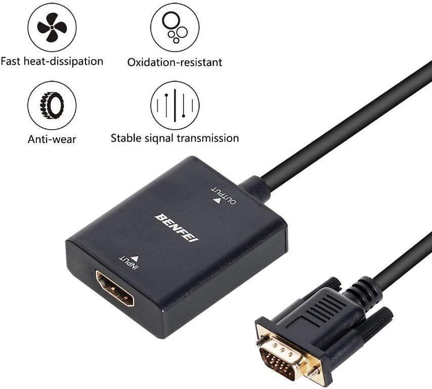 Benfei HDMI to VGA Adapter (Female to Male) with 3.5mm Audio Jack