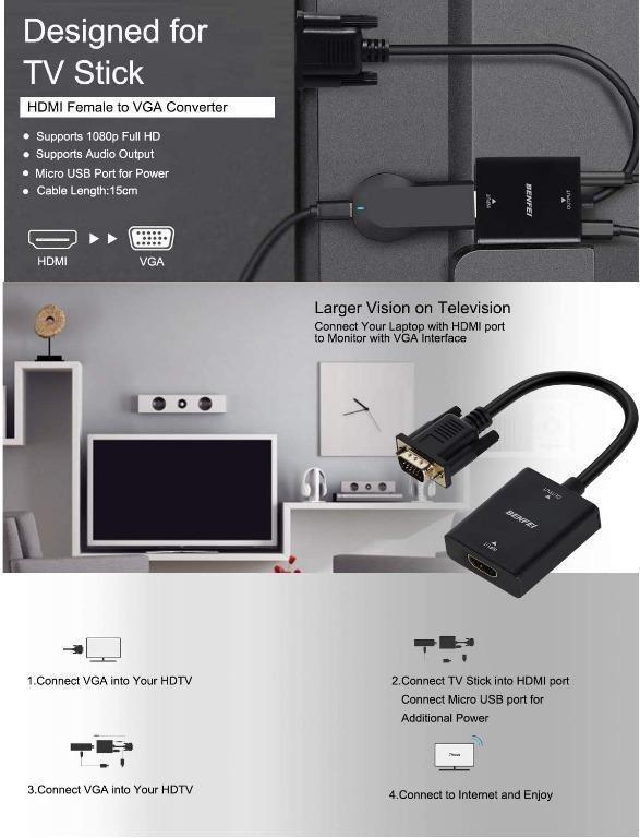 Benfei HDMI to VGA Adapter (Female to Male) with 3.5mm Audio Jack