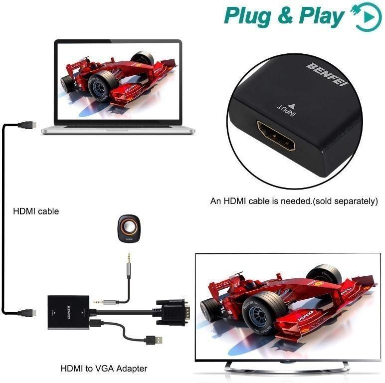 Benfei HDMI to VGA Adapter (Female to Male) with 3.5mm Audio Jack