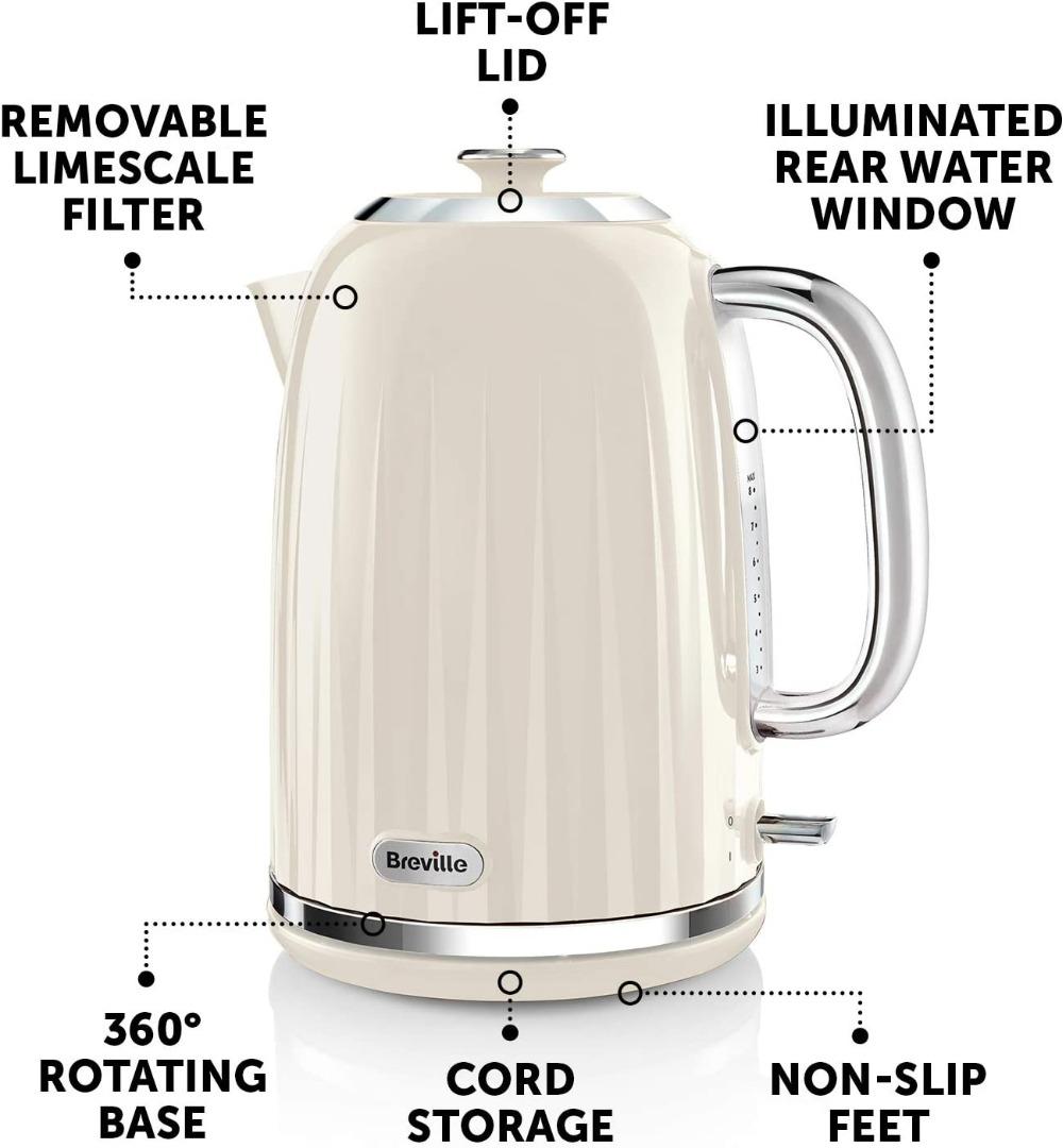 Breville Impressions Electric Kettle, 1.7 Litre, 3 KW Fast Boil, Cream
