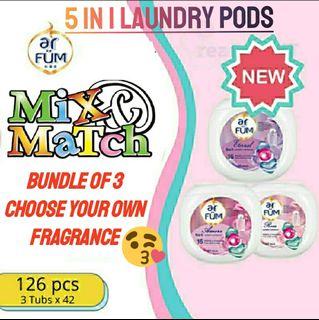 Free Delivery ! [Bundle of 3] ar Fum Laundry Capsule Detergent Long Lasting Fragrance 42pcs per tub