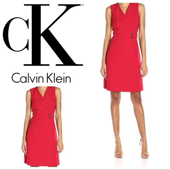 Calvin Klein formal red wrap dress with gold buckle, Women's Fashion,  Dresses & Sets, Dresses on Carousell