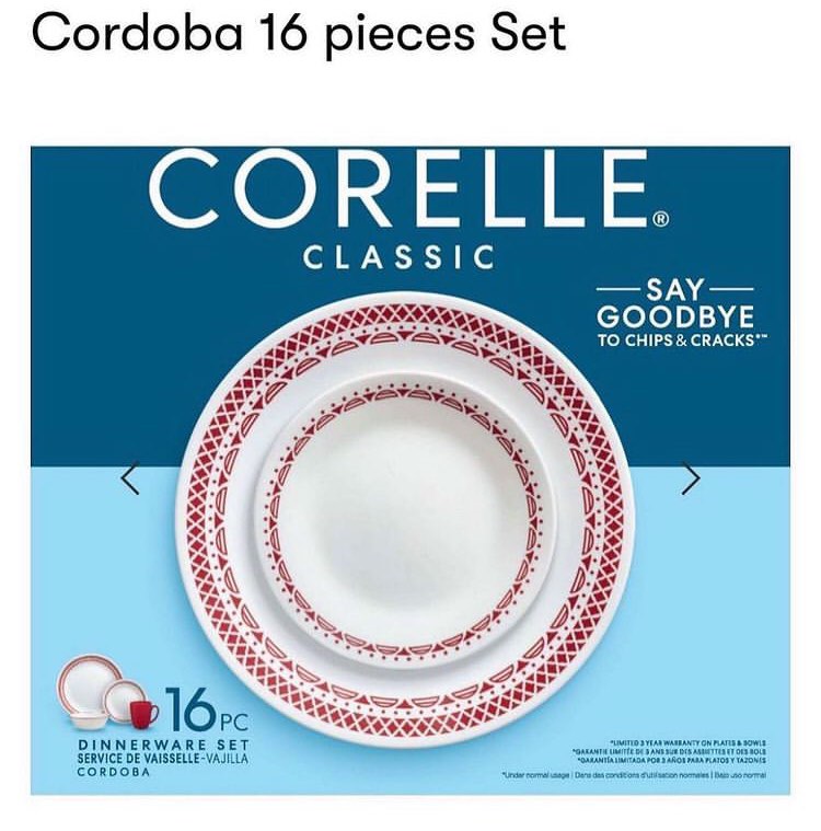Corelle Cordoba 16 pieces dinnerware set, Furniture & Home Living