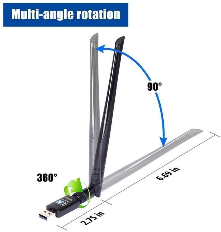 Driver Free USB WiFi Adapter AC600Mbps with Dual Band 2.4GHz/5GHz ...