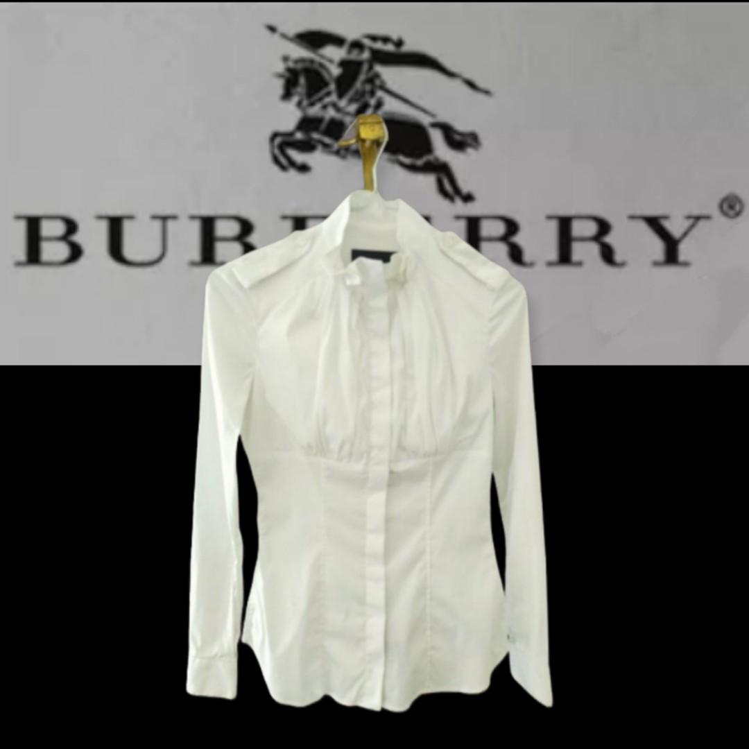 Genuine Burberry Woman Stylish White Shirt Office Wear Slim Fit
