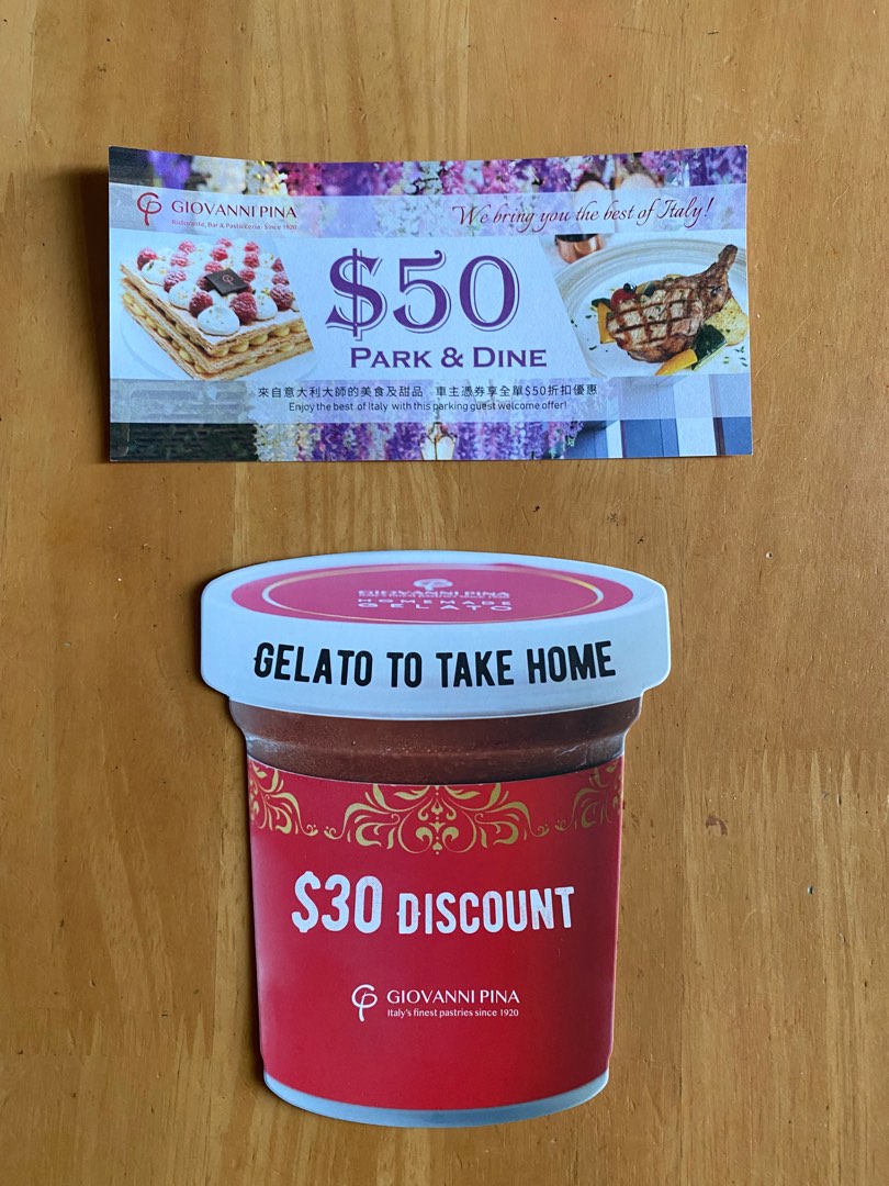 Giovanni Pina/ Gelato coupon, 門票＆禮券, 兌換券 Carousell